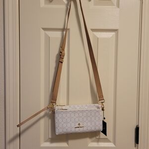 NWT Nanette Lepore Convertible White and Tan Crossbody Wristlet Bag